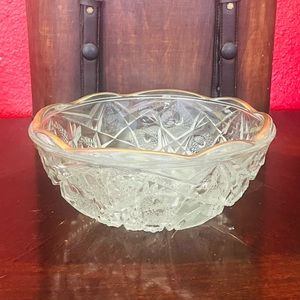 Vintage Clear Crystal Serving Bowl Jeannette Glass FENTEC Pattern with Gold Trim